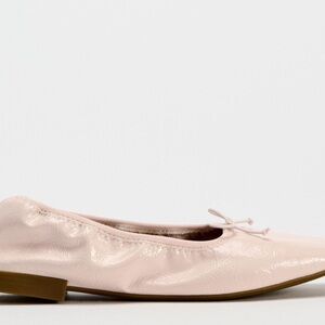 Faux Patent Leather Bow Ballet Flats in Light Pink Size-10 NWT